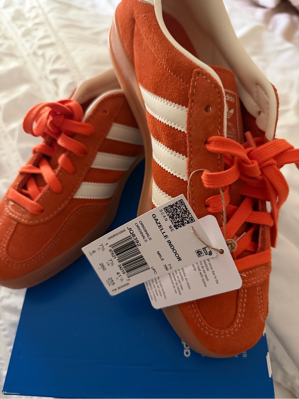 adidas Gazelle Indoor Orange Suede Sneakers with White Stripes